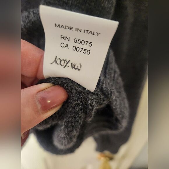 Hickey Freeman L Gray Knitted 100% WOOL Shawl Collar Women’s Sweater ITALY - Picture 6 of 10